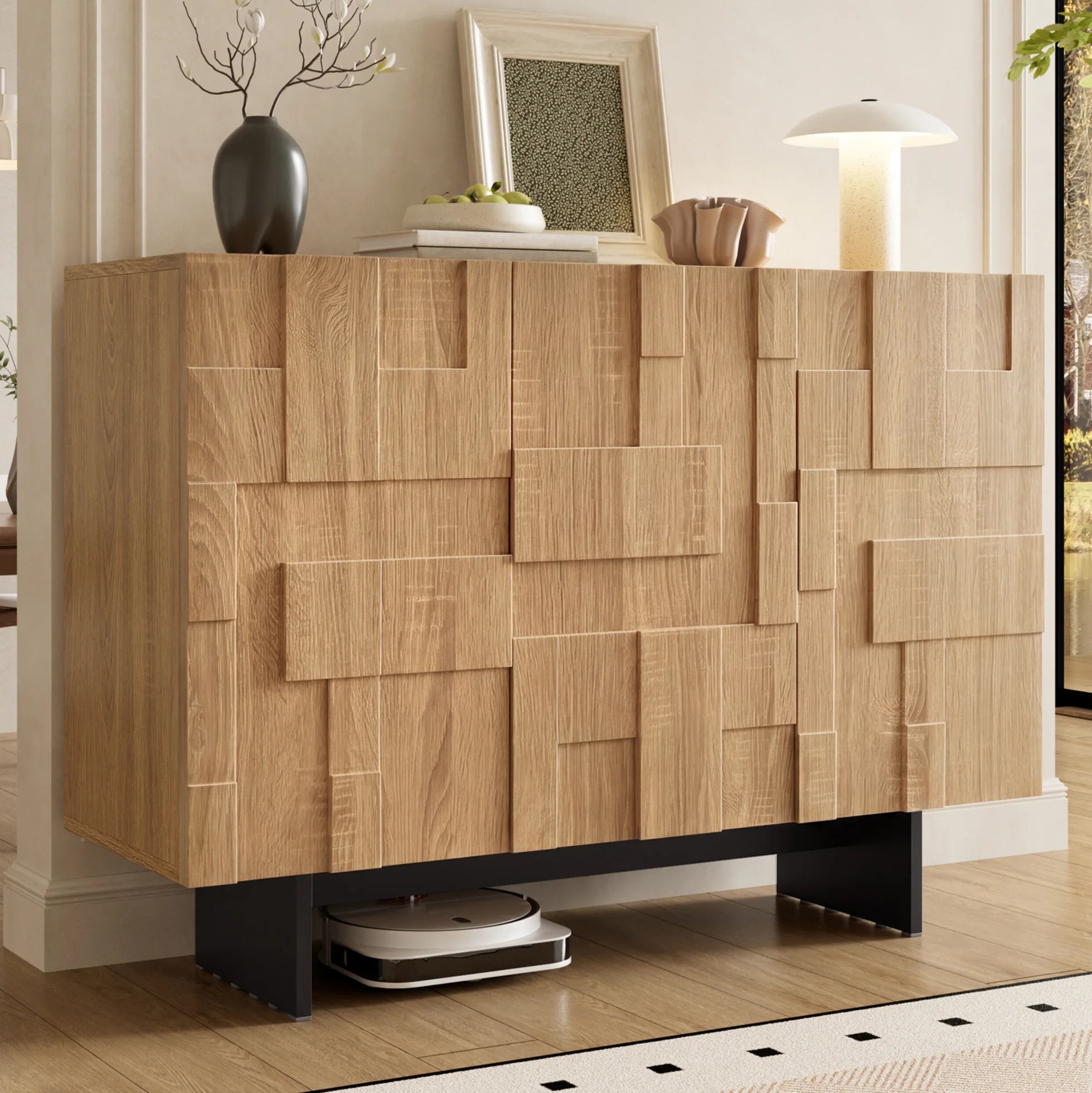 Buffet naturel et noir à 3 portes 105 cm