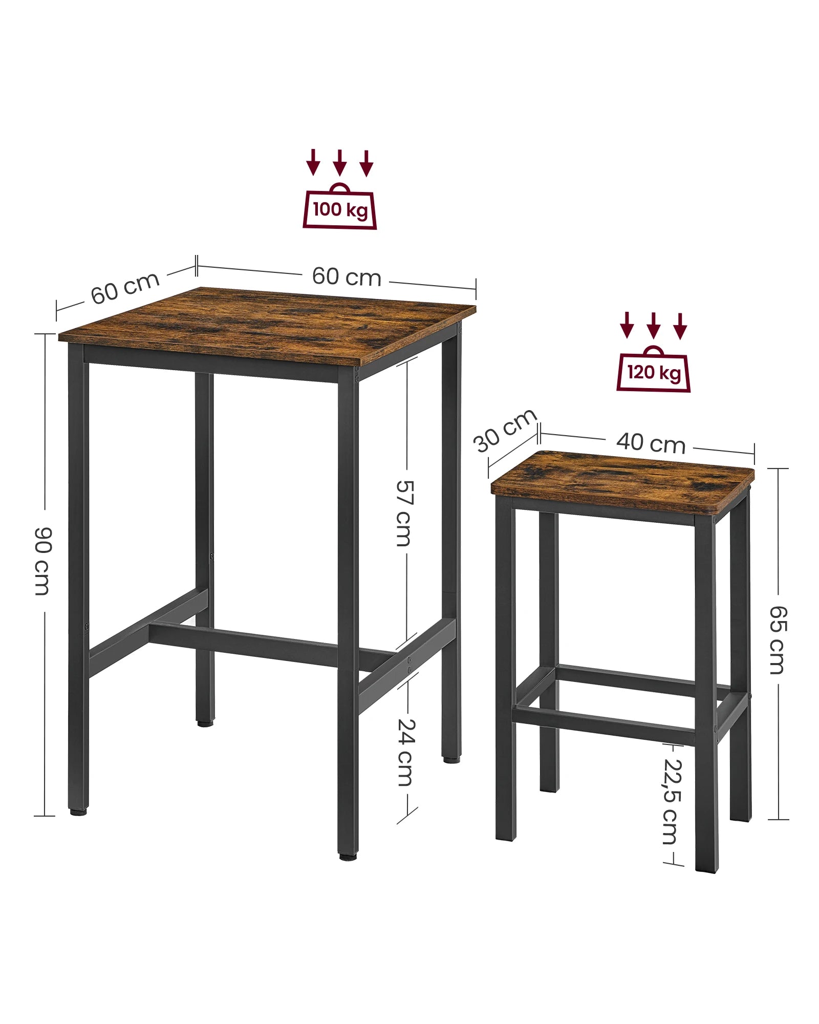 Ensemble table de bar avec 2 tabourets