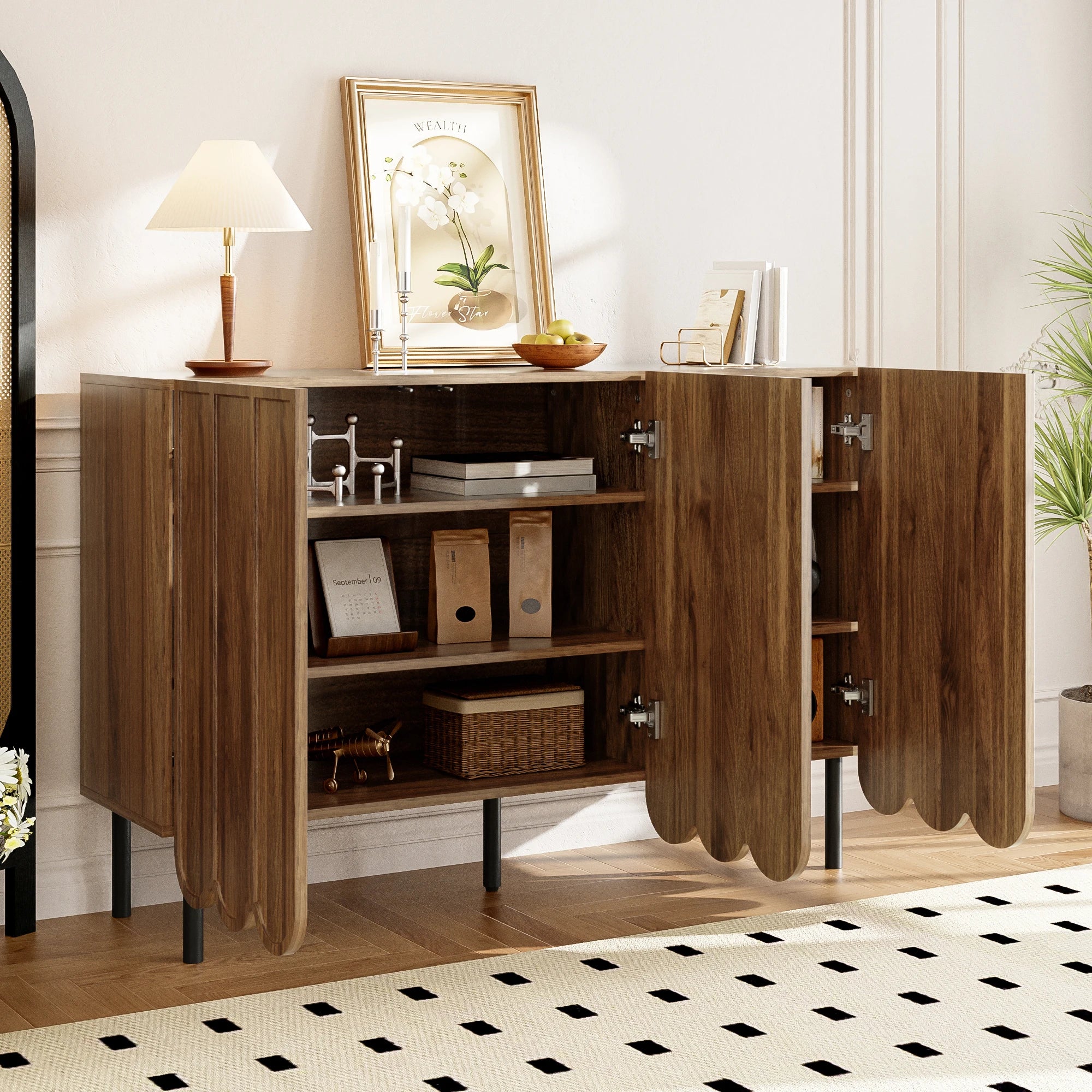 Buffet effet noyer à portes ondulées 120 cm