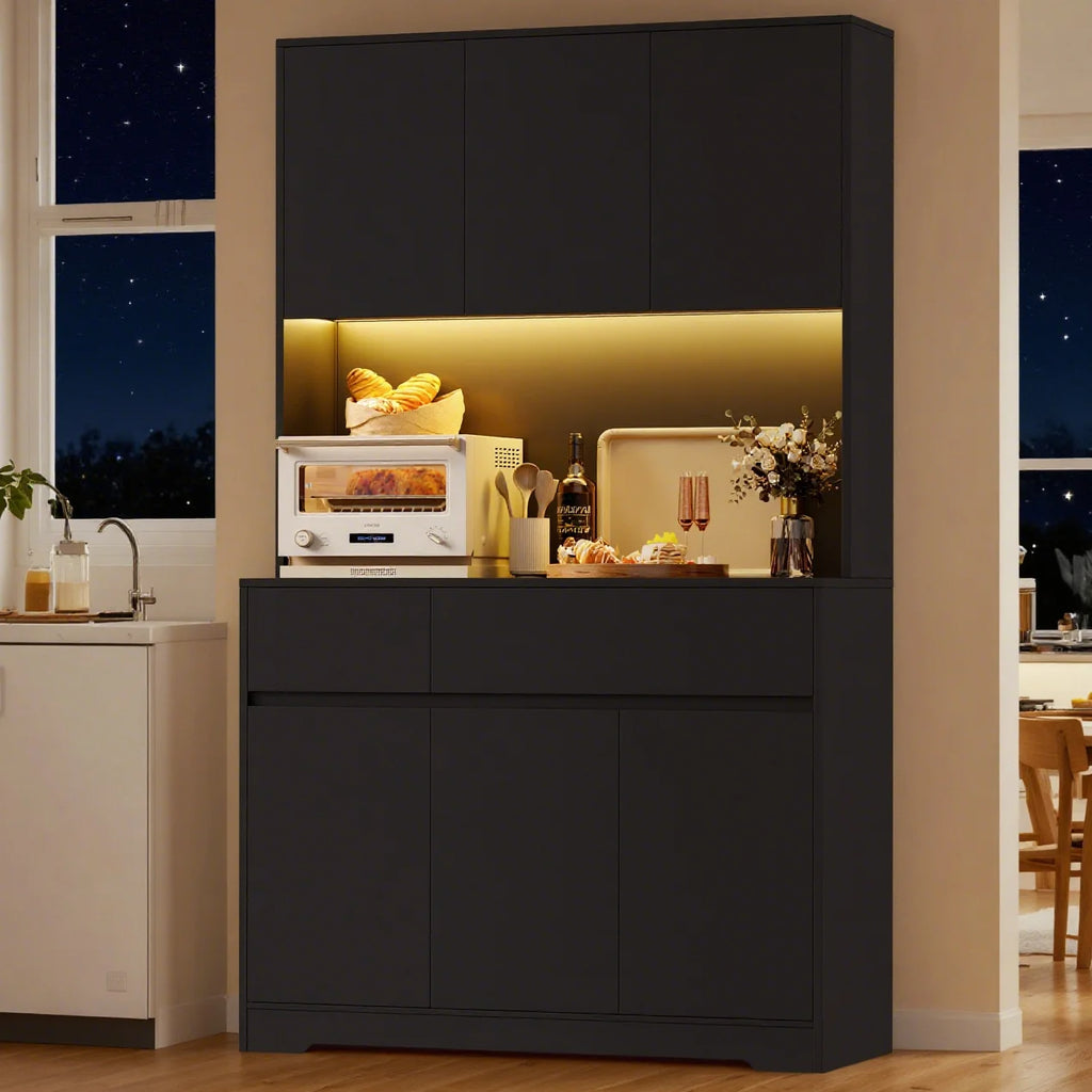 Vaisselier de cuisine avec LED, 6 portes et 2 tiroirs – 180 cm – vue 2