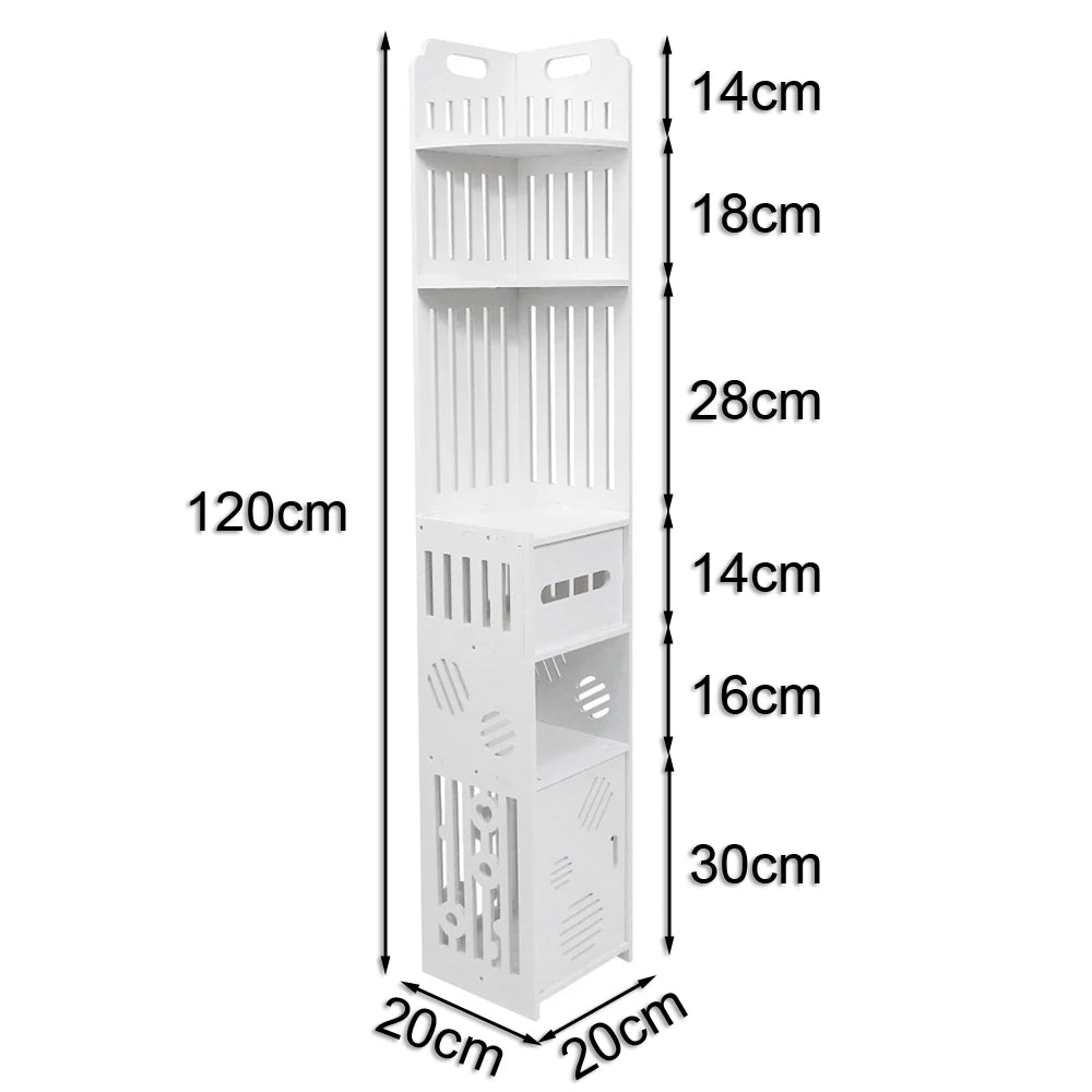 Meuble WC étroit blanc à 6 niveaux avec porte-rouleau