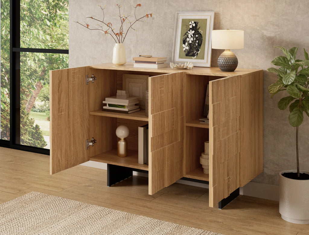 Buffet naturel et noir à 3 portes 105 cm