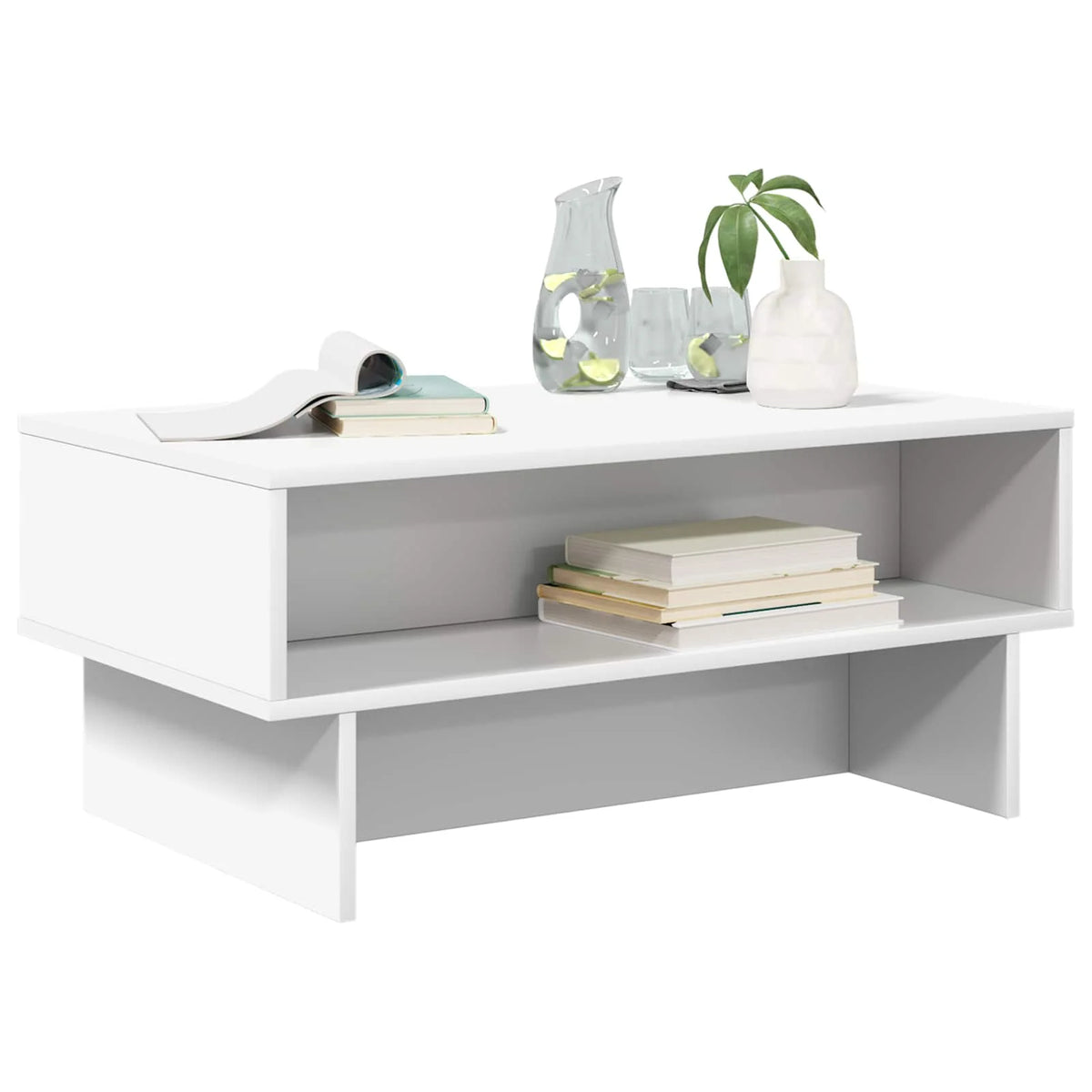 Table basse blanche avec rangement ouvert, 80 cm — rangement de livres