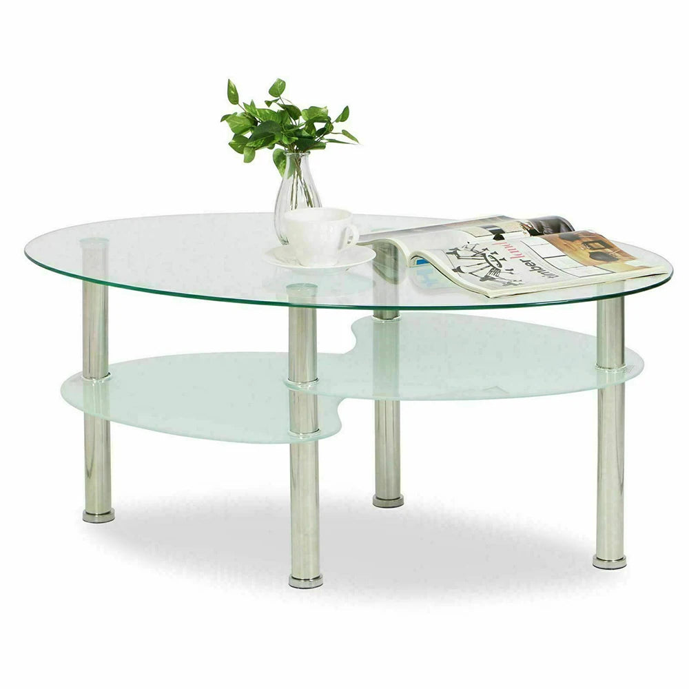 Table basse ovale en verre à 3 niveaux 90 × 50 cm