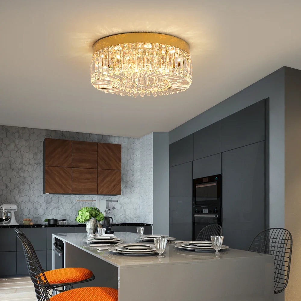 Plafonnier LED doré décoratif à éléments effet cristal, visuel 4