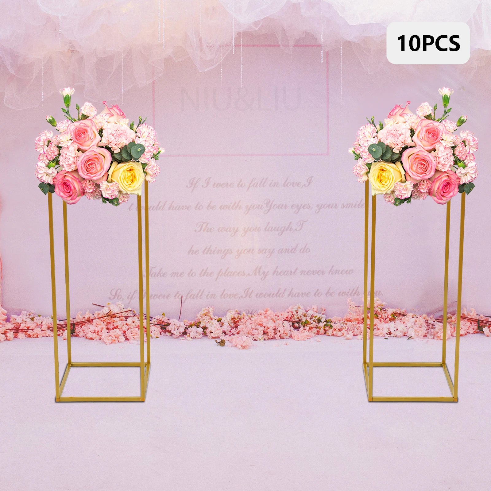 Lot de 10 colonnes dorées pour fleurs et décorations