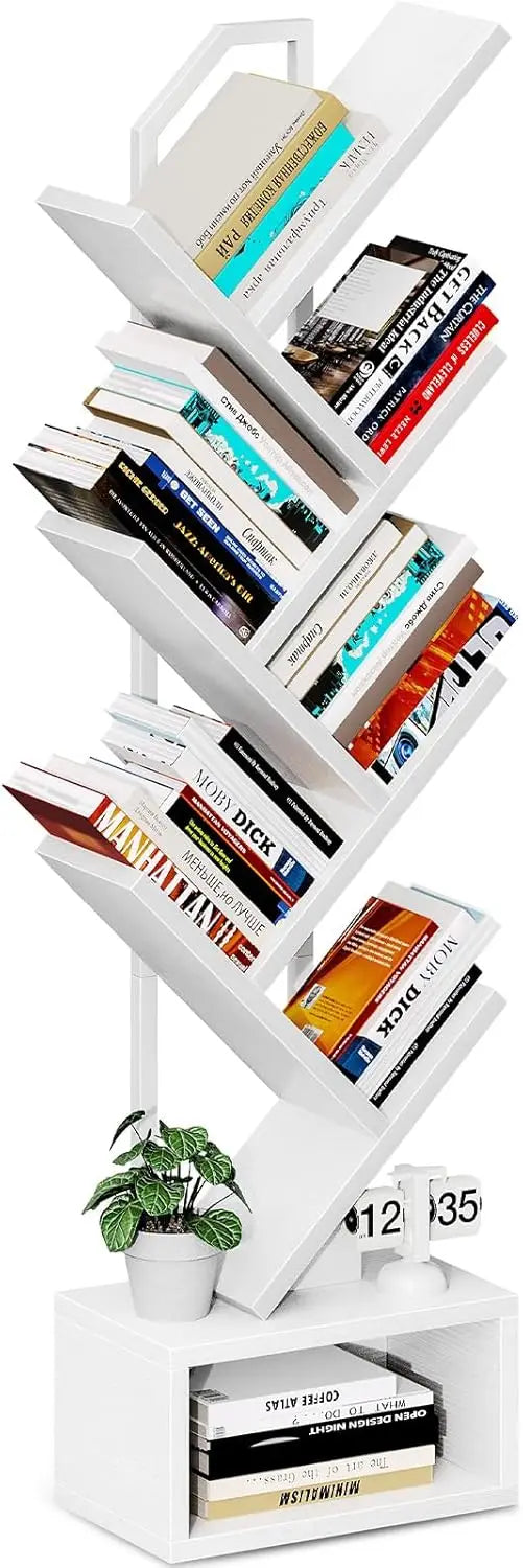 Bibliothèque arbre blanche à 6 niveaux — six niveaux inclinés pour livres