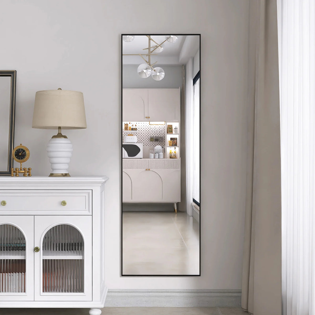 Grand miroir mural rectangulaire avec cadre noir, 162 × 53 cm, visuel 11