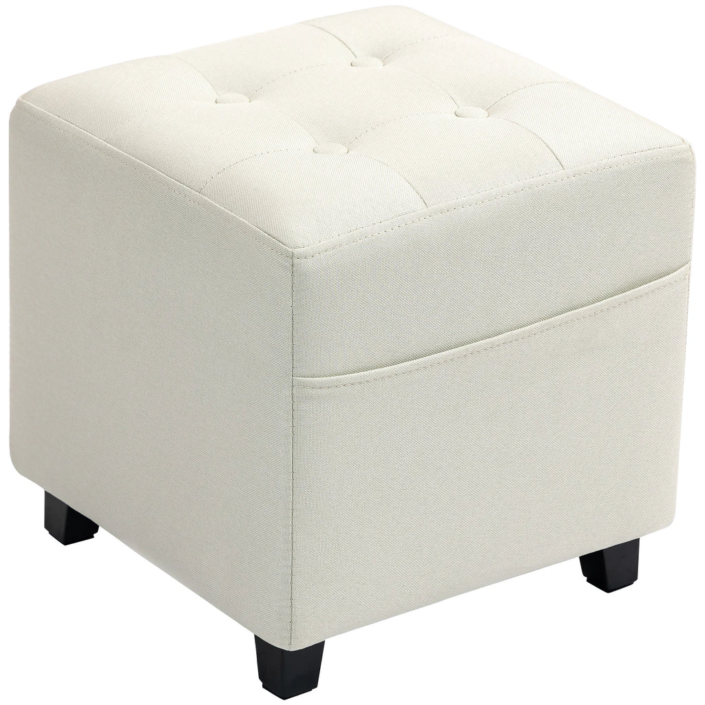 Pouf repose-pieds crème avec poche latérale, 35 cm — crème, dessus capitonné