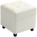Pouf repose-pieds crème avec poche latérale, 35 cm — crème, dessus capitonné