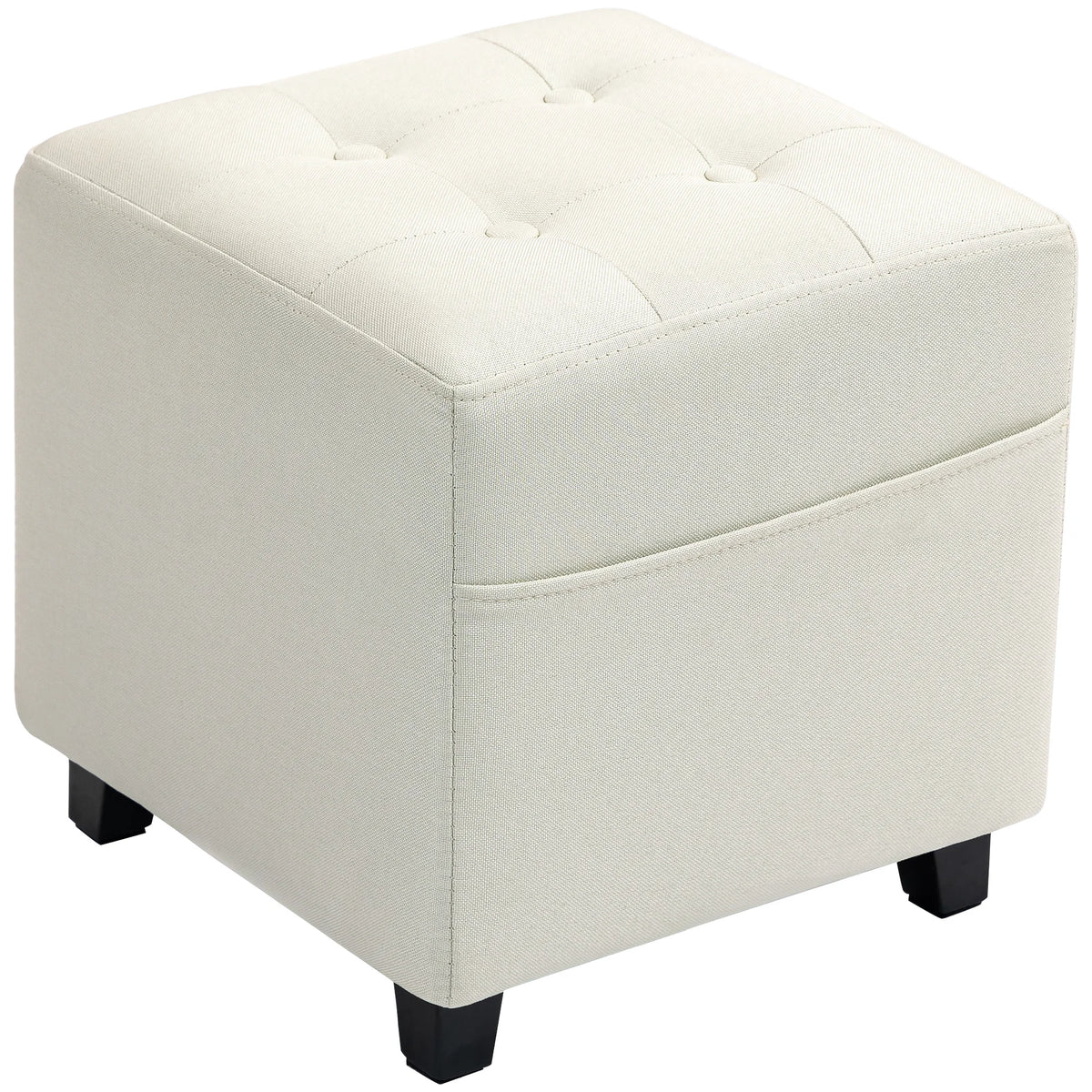 Pouf repose-pieds crème avec poche latérale, 35 cm — crème, dessus capitonné