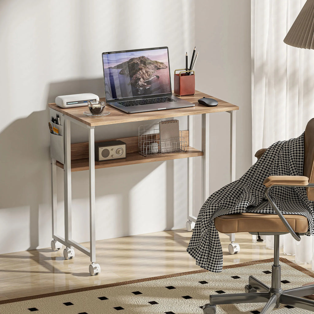 Bureau pliable sur roulettes avec rangement 80 × 50 cm