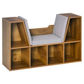 Banc bibliothèque 6 compartiments, brun rustique, 102 cm — coussins et six compartiments
