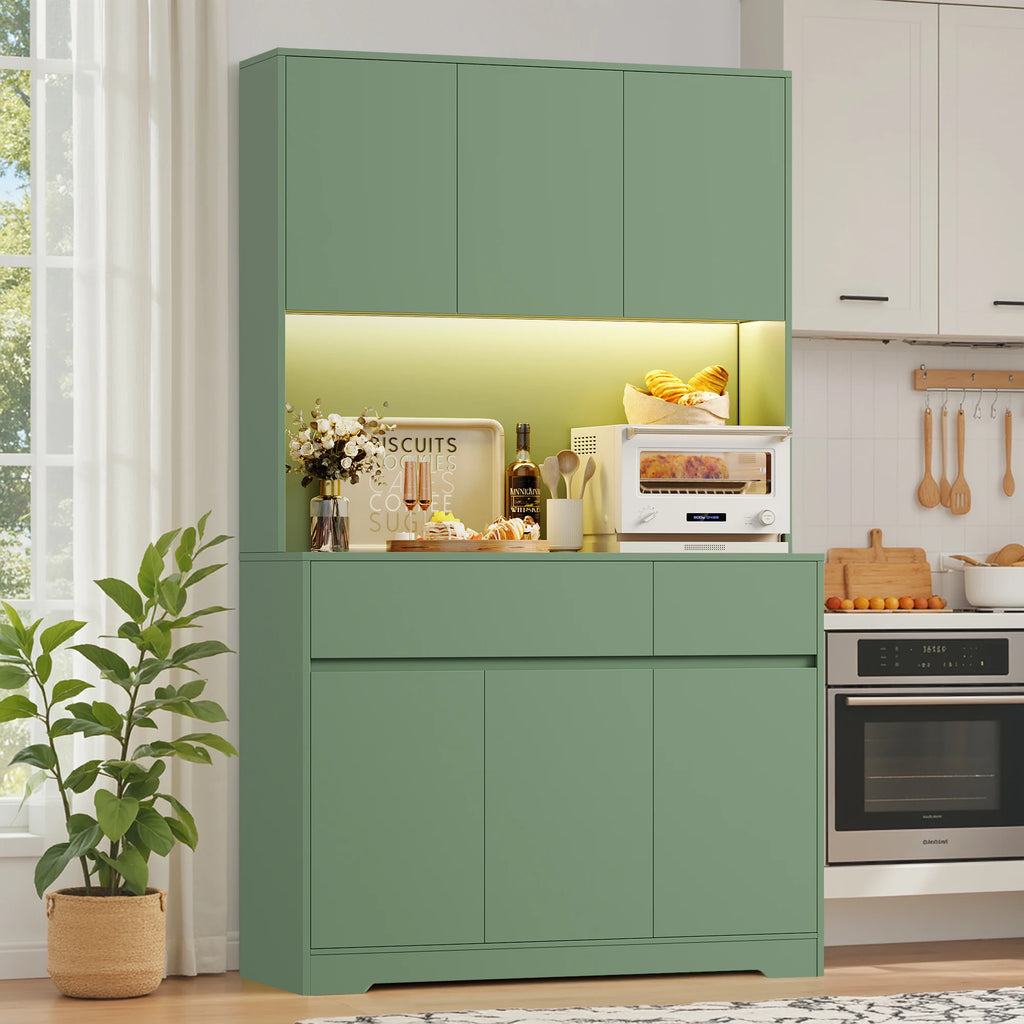 Vaisselier de cuisine avec LED, 6 portes et 2 tiroirs – 180 cm – vue 6