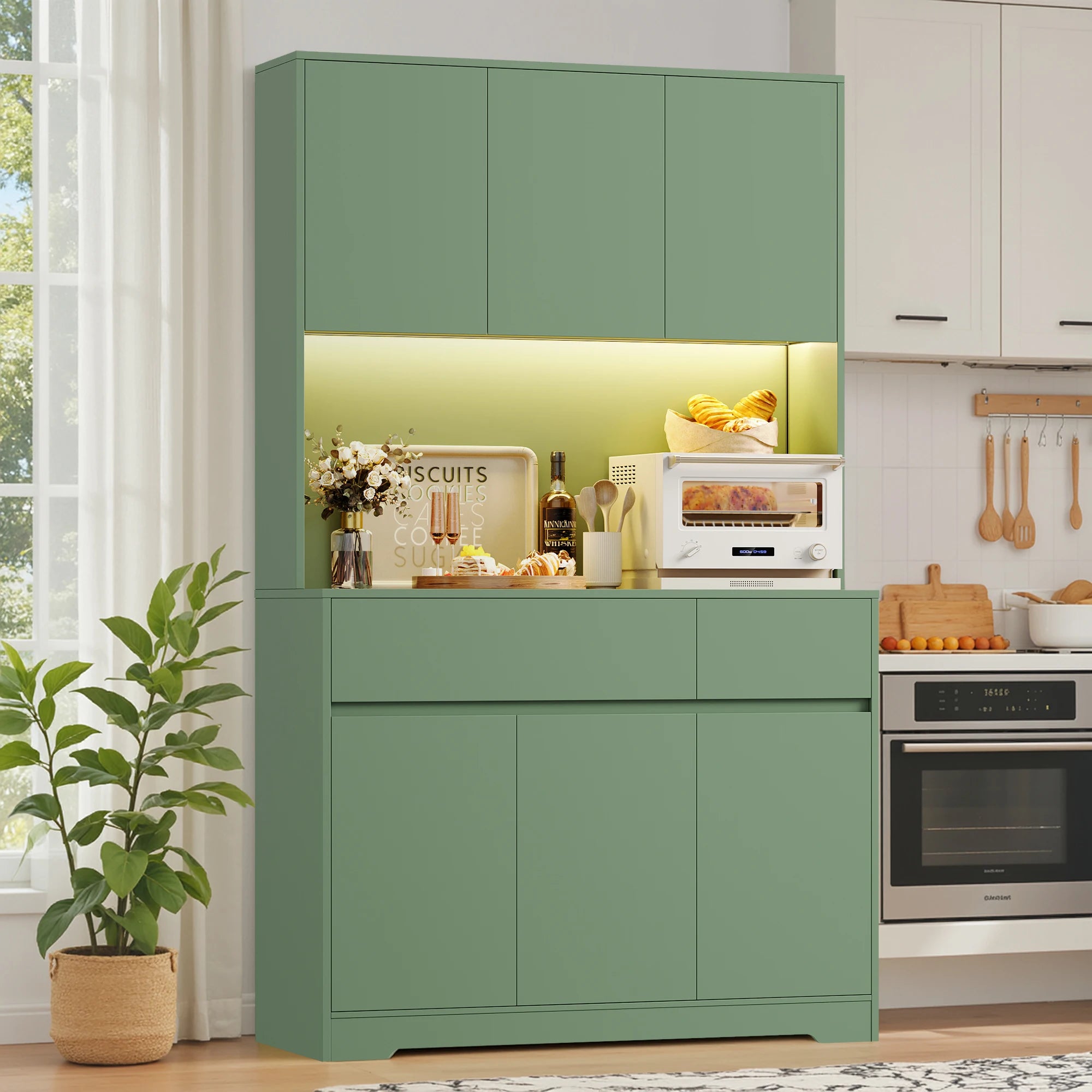 Vaisselier de cuisine avec LED, 6 portes et 2 tiroirs – 180 cm – vue 6