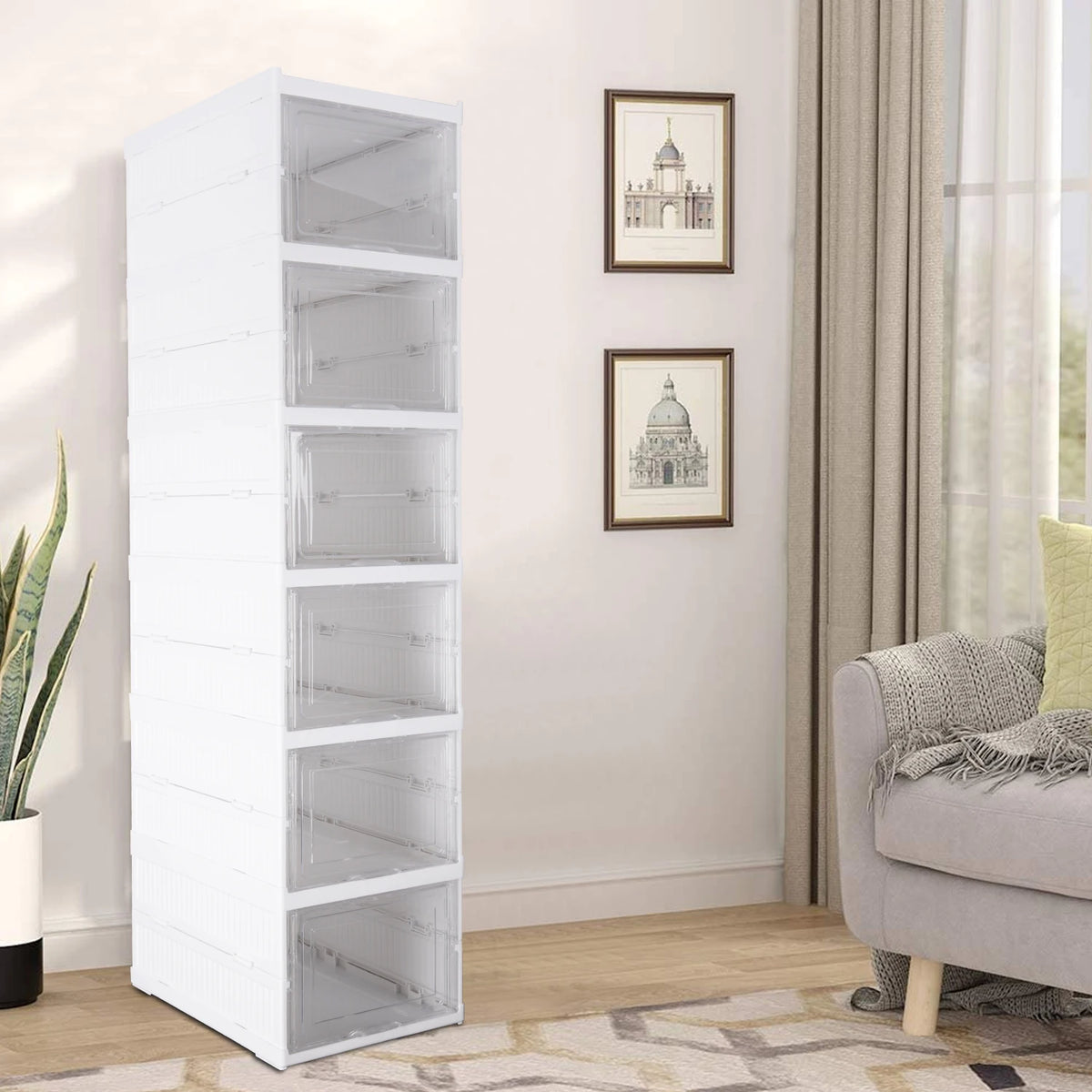 Meuble à chaussures pliable à 6 niveaux, blanc