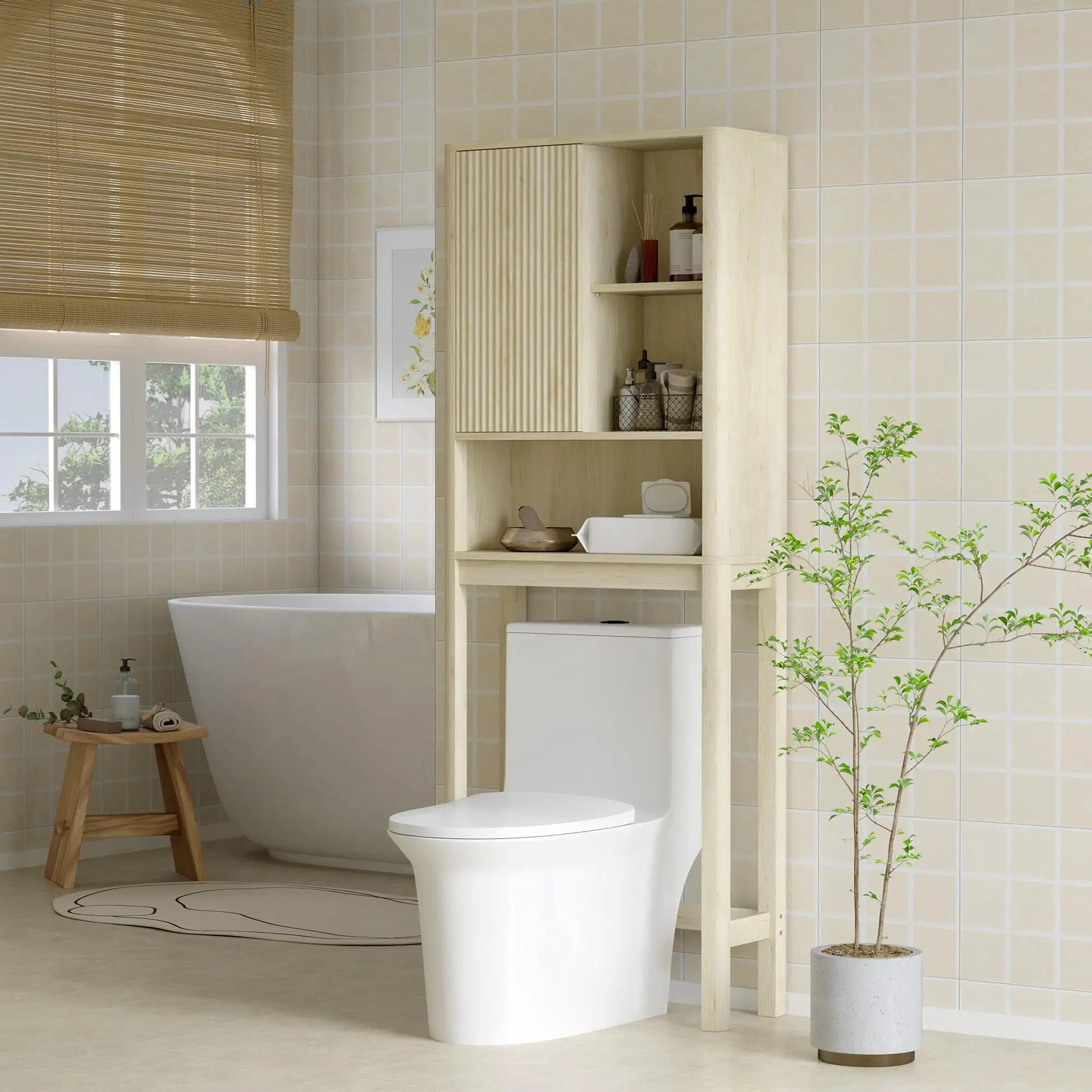 Meuble au-dessus des WC à porte cannelée 65 × 25 × 170 cm