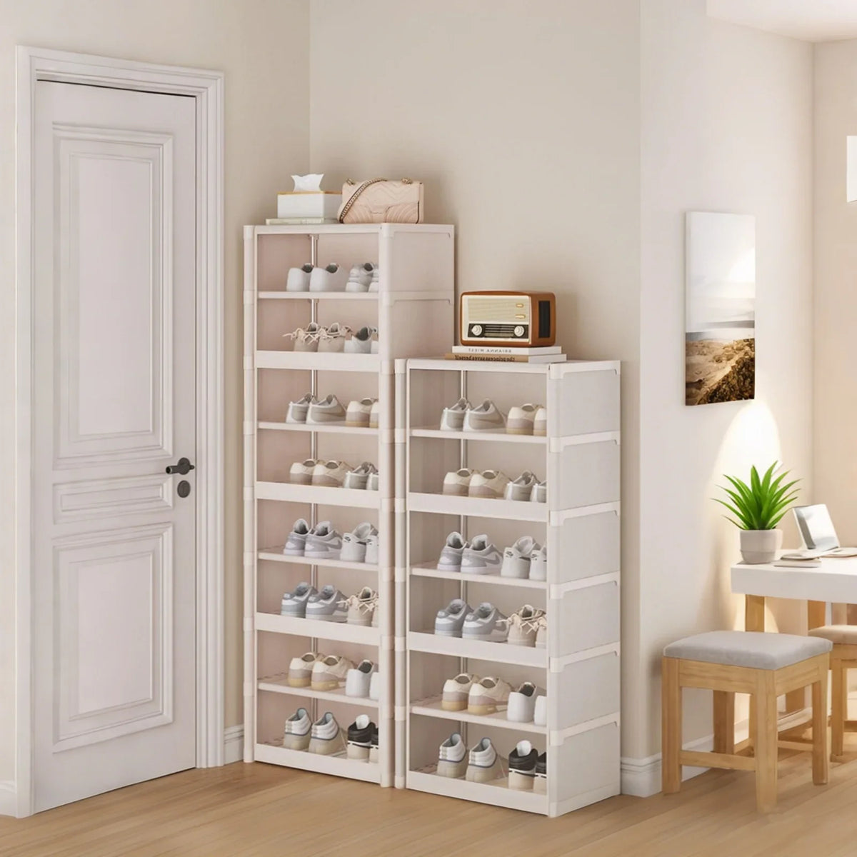 Meuble à chaussures noir avec portes transparentes et plusieurs niveaux, visuel 2
