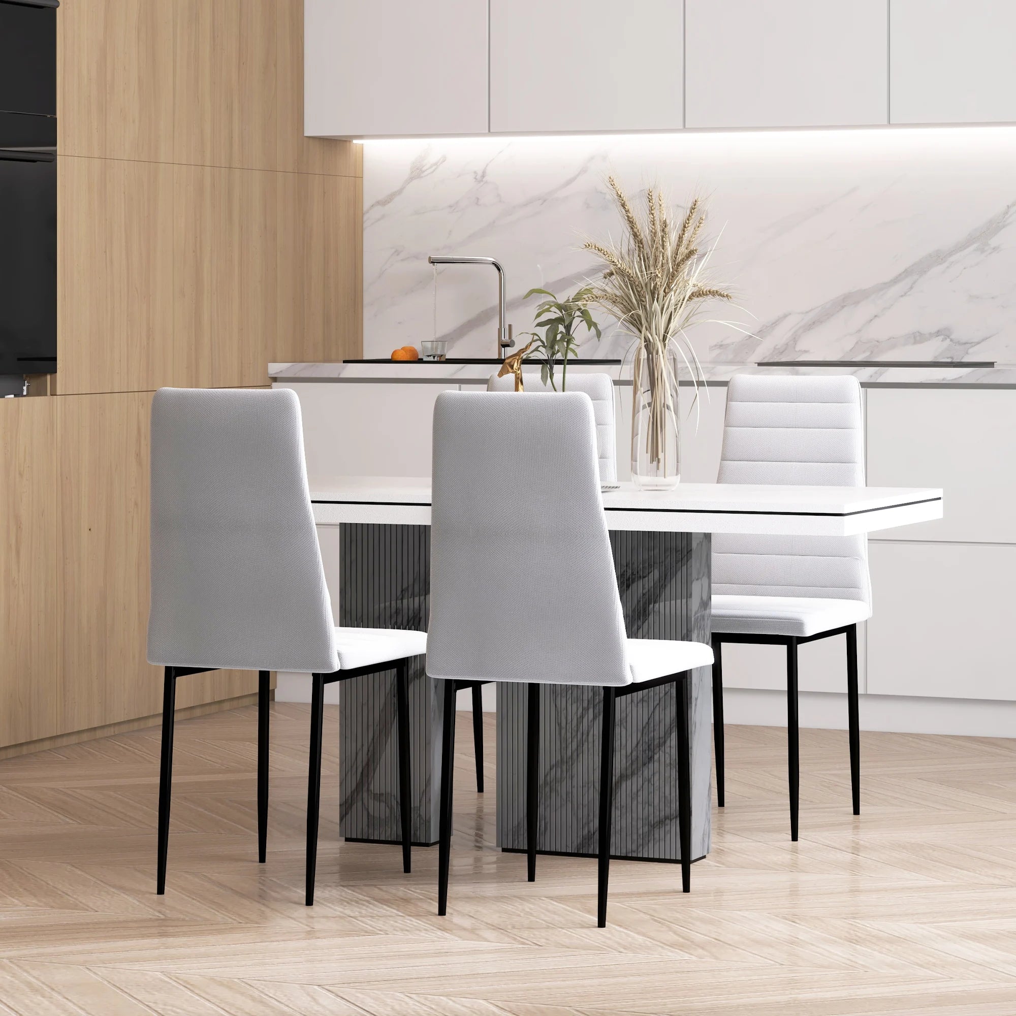 Lot de 4 chaises de salle à manger en tissu effet lin