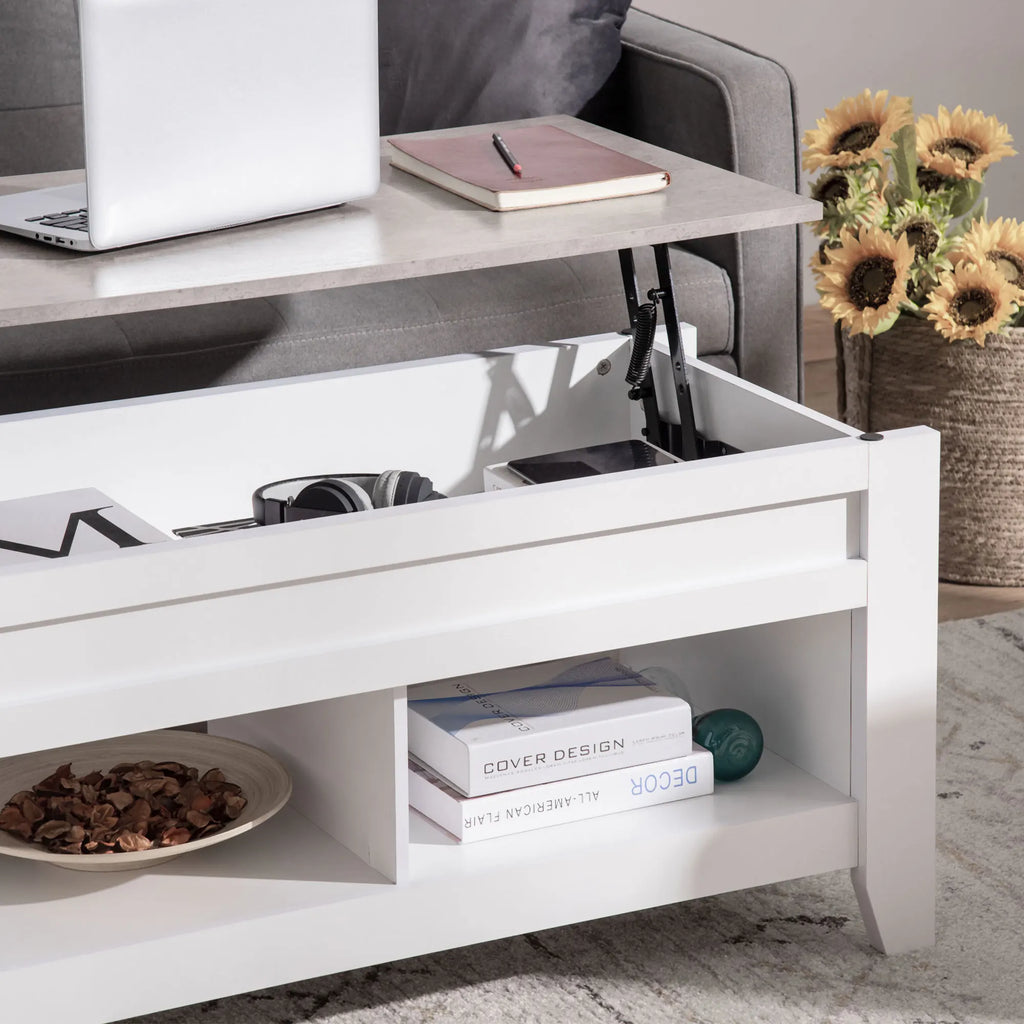 Table basse relevable avec 2 compartiments 105 cm