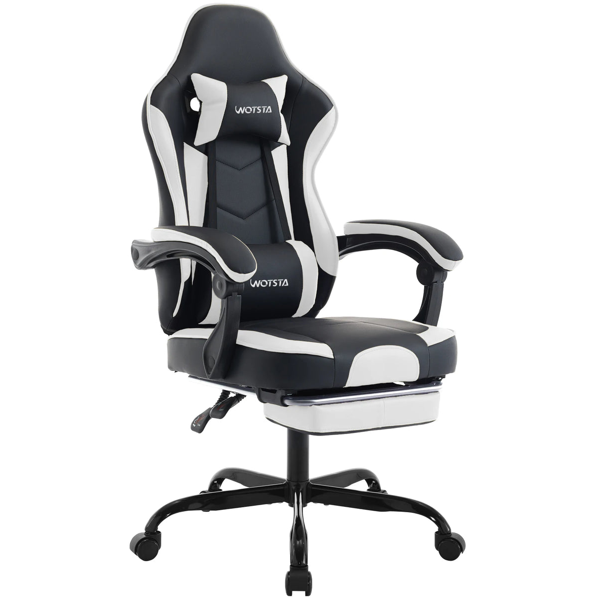 Fauteuil gaming avec repose-pieds et coussins — Noir et blanc