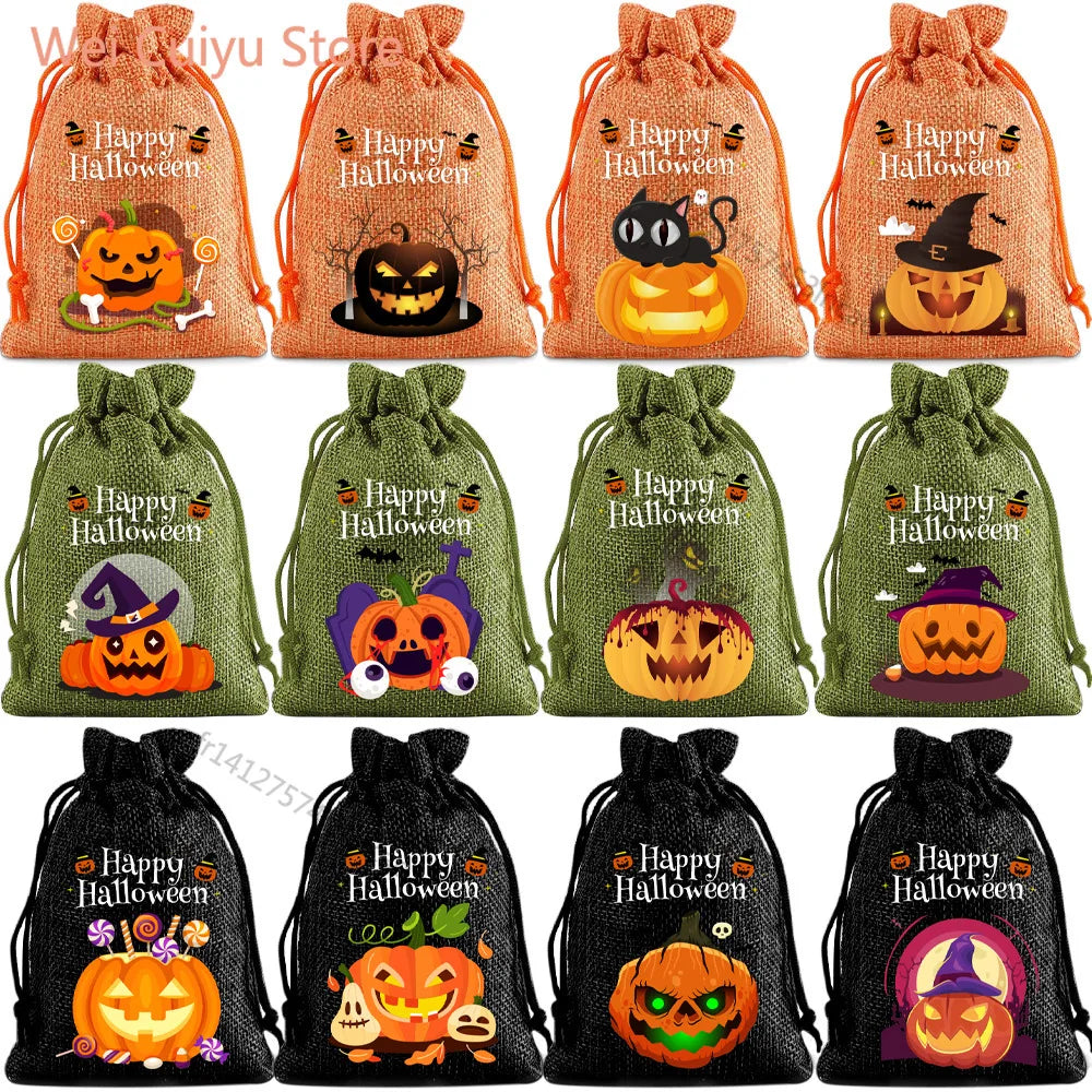 Sachets citrouilles Halloween en orange, vert et noir