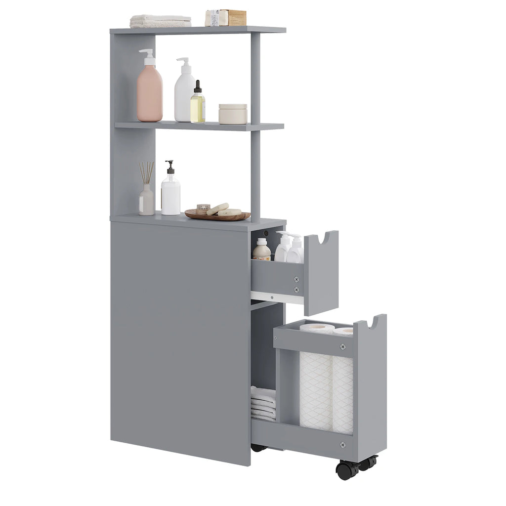 Meuble étroit de salle de bain à rangements coulissants