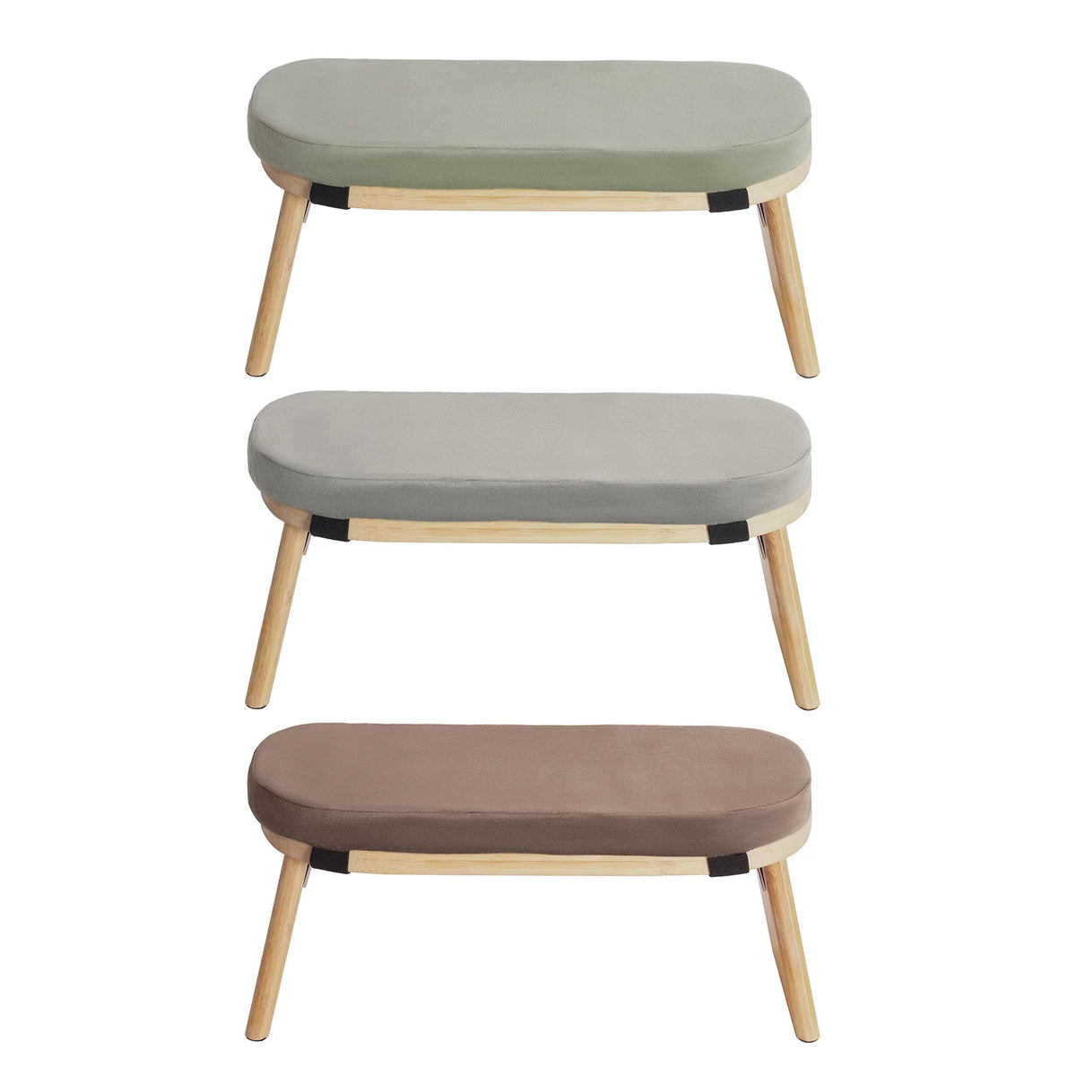 Banc de méditation pliable en bambou avec assise rembourrée — trois coloris d’assise