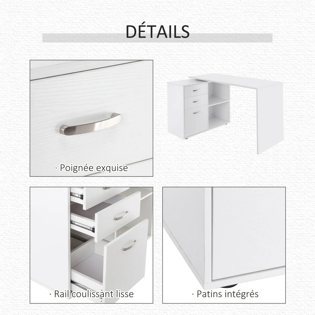 Bureau modulable 2-en-1 avec 3 tiroirs et 2 niches