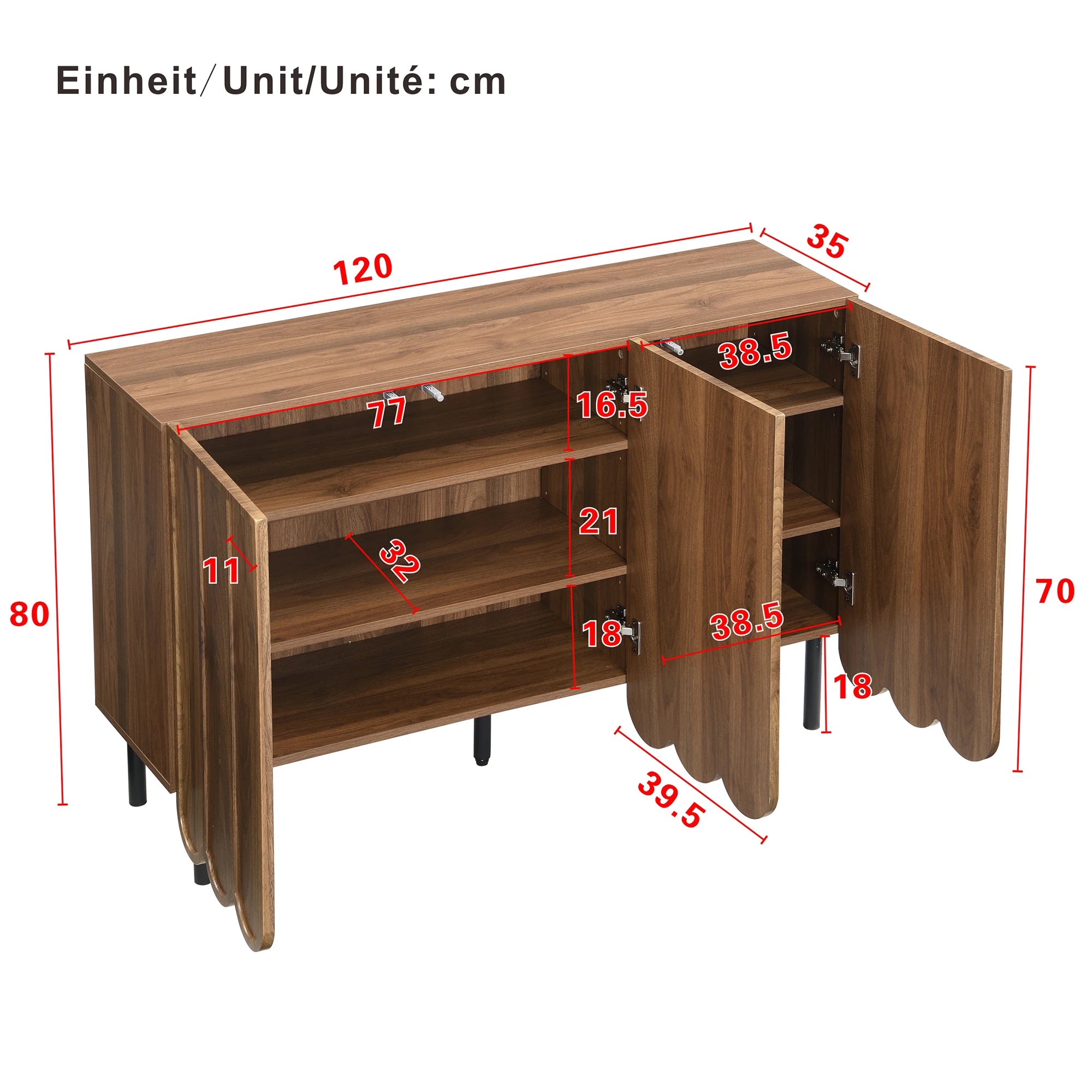 Buffet effet noyer à portes ondulées 120 cm