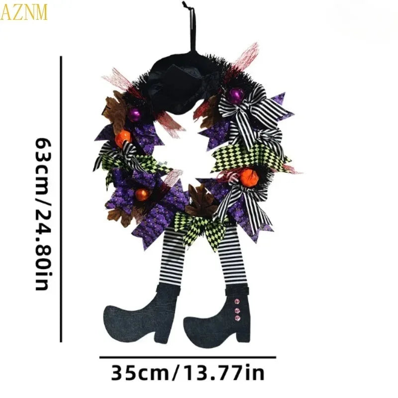 Couronne de porte Halloween avec jambes de sorcière — dimensions