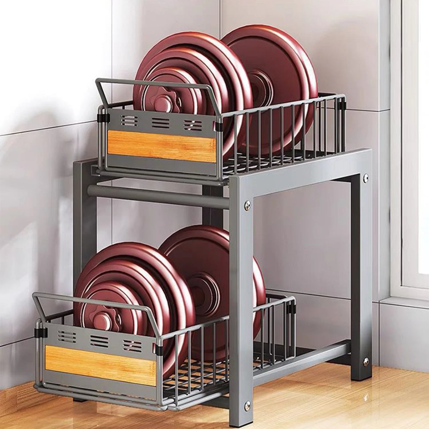 Rangement Coulissant Sous Évier Réglable Double Tiers Pour Cuisine