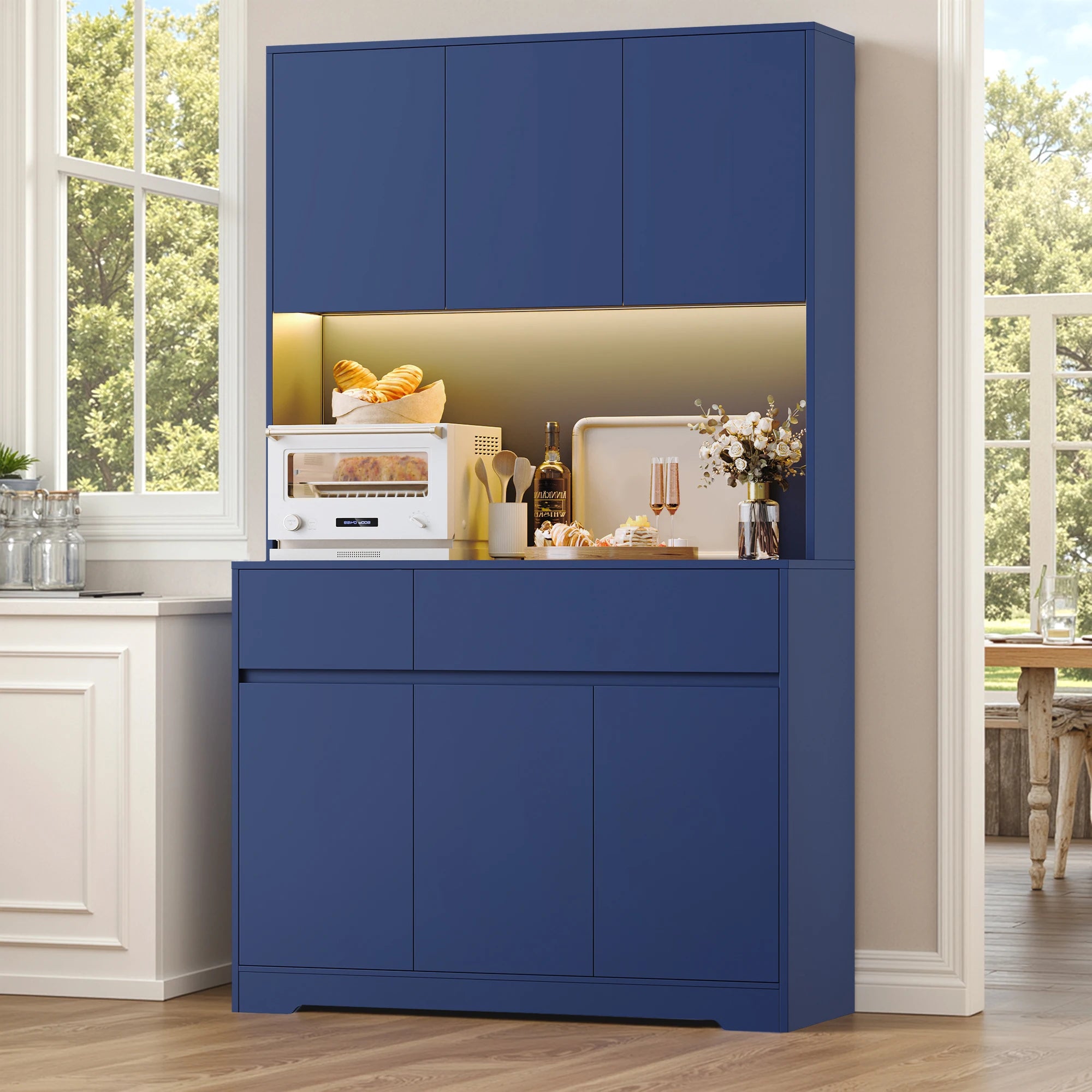 Vaisselier de cuisine avec LED, 6 portes et 2 tiroirs – 180 cm – vue 7