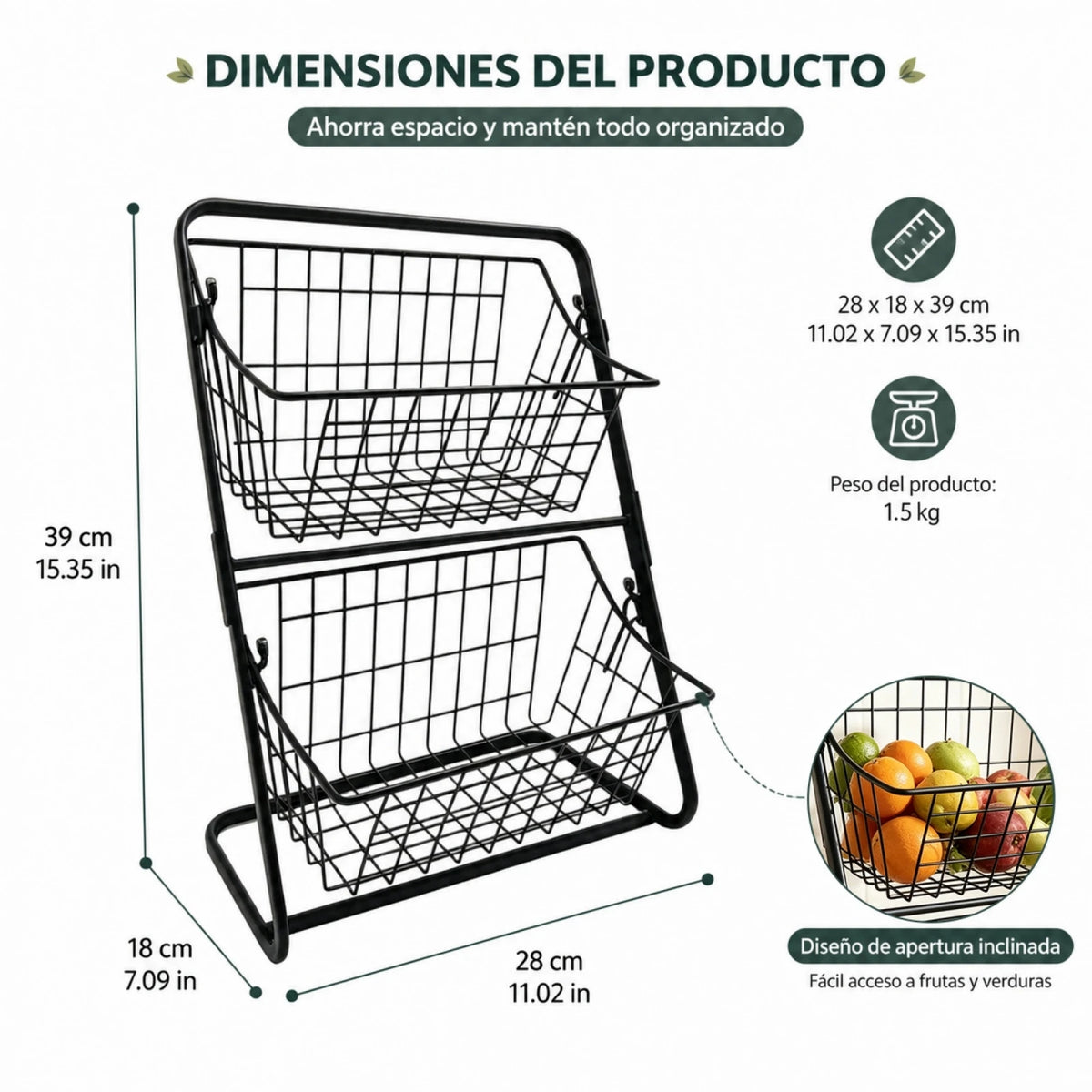 Corbeille à fruits métallique noire à deux niveaux, visuel 3
