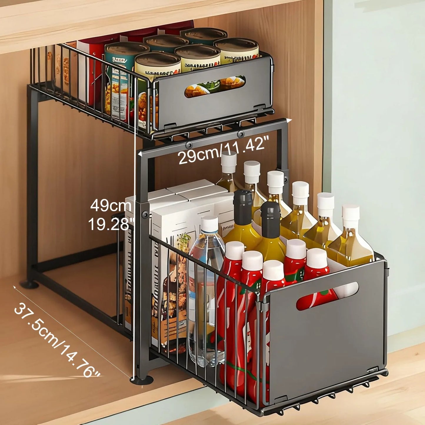 Rangement Coulissant Sous Évier Réglable Double Tiers Pour Cuisine