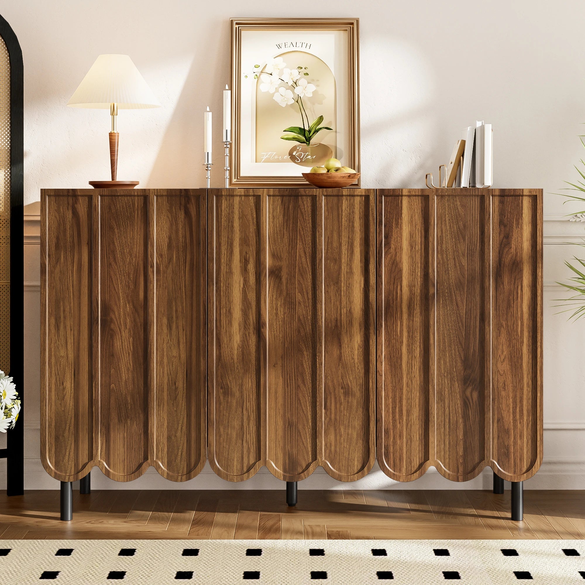Buffet effet noyer à portes ondulées 120 cm
