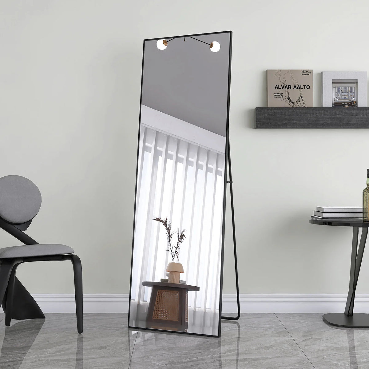 Grand miroir mural rectangulaire avec cadre noir, 162 × 53 cm, visuel 9