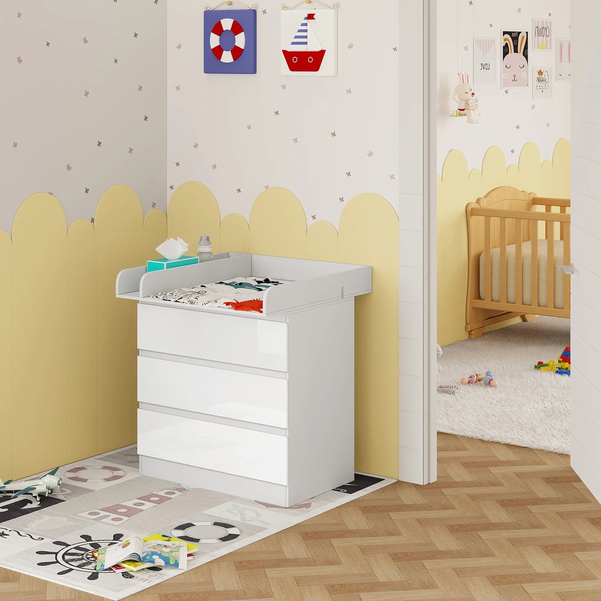 Commode à langer 2-en-1 avec 3 tiroirs