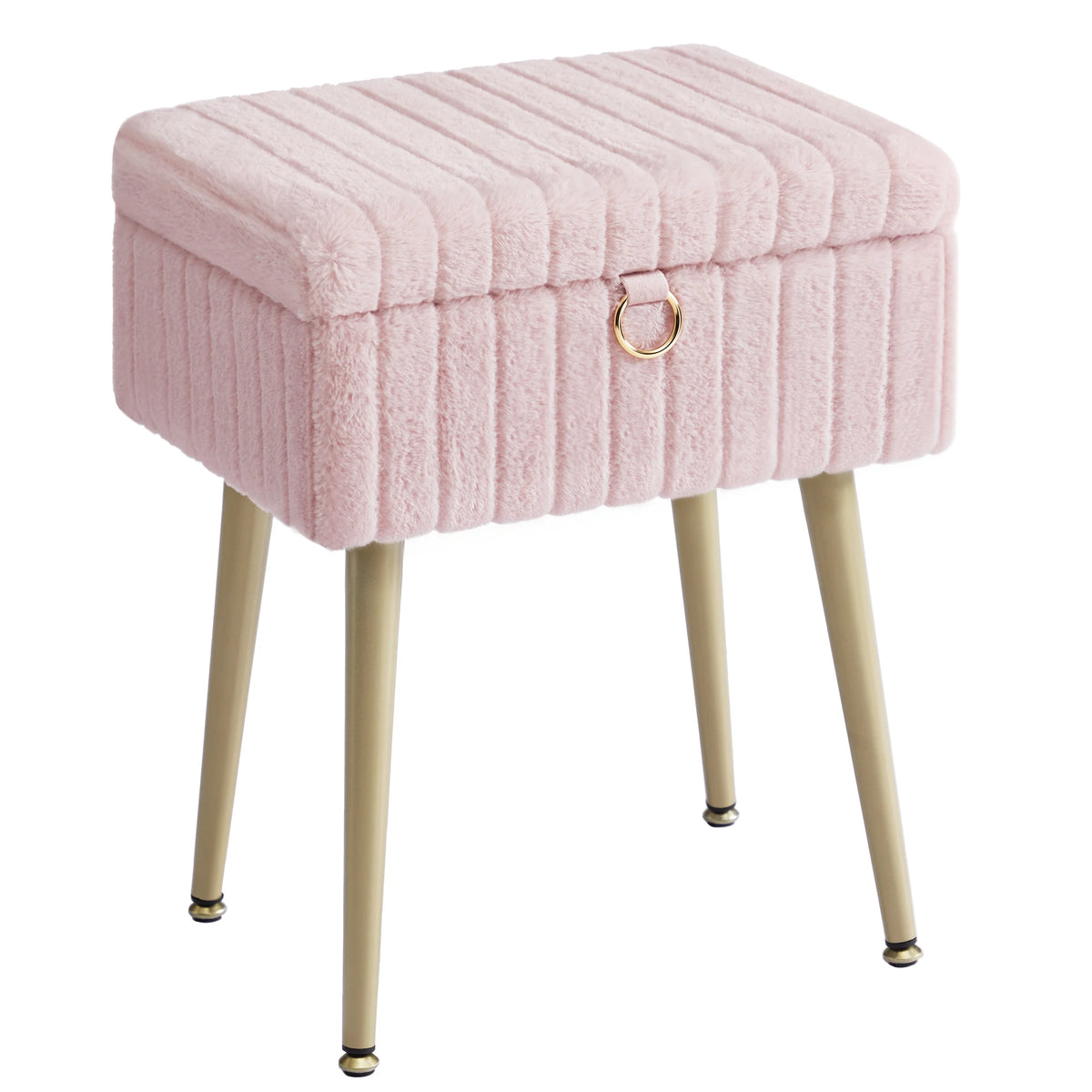 Tabouret de coiffeuse avec rangement et pieds dorés — rose bonbon