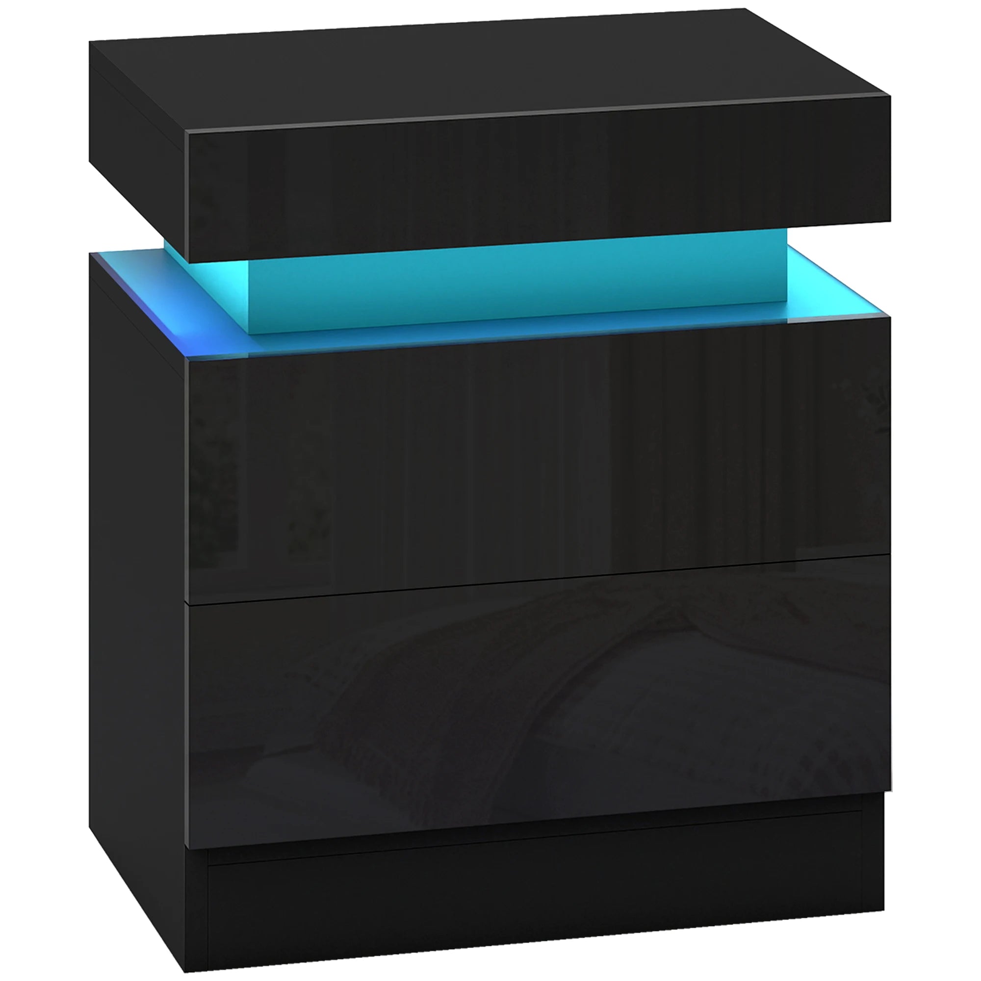 Table de chevet LED RVB brillante avec 2 tiroirs