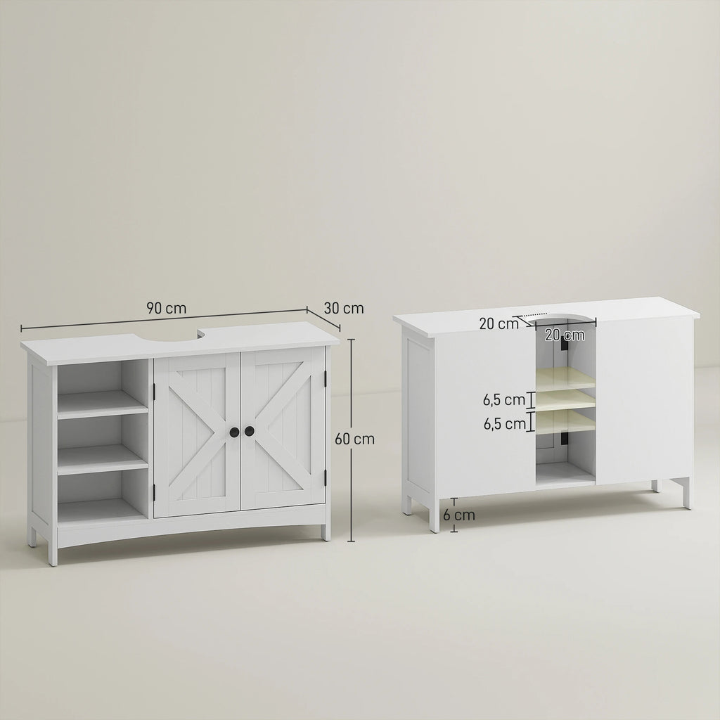 Meuble sous lavabo blanc, 2 portes et niches — dimensions 90 × 30 × 60 cm