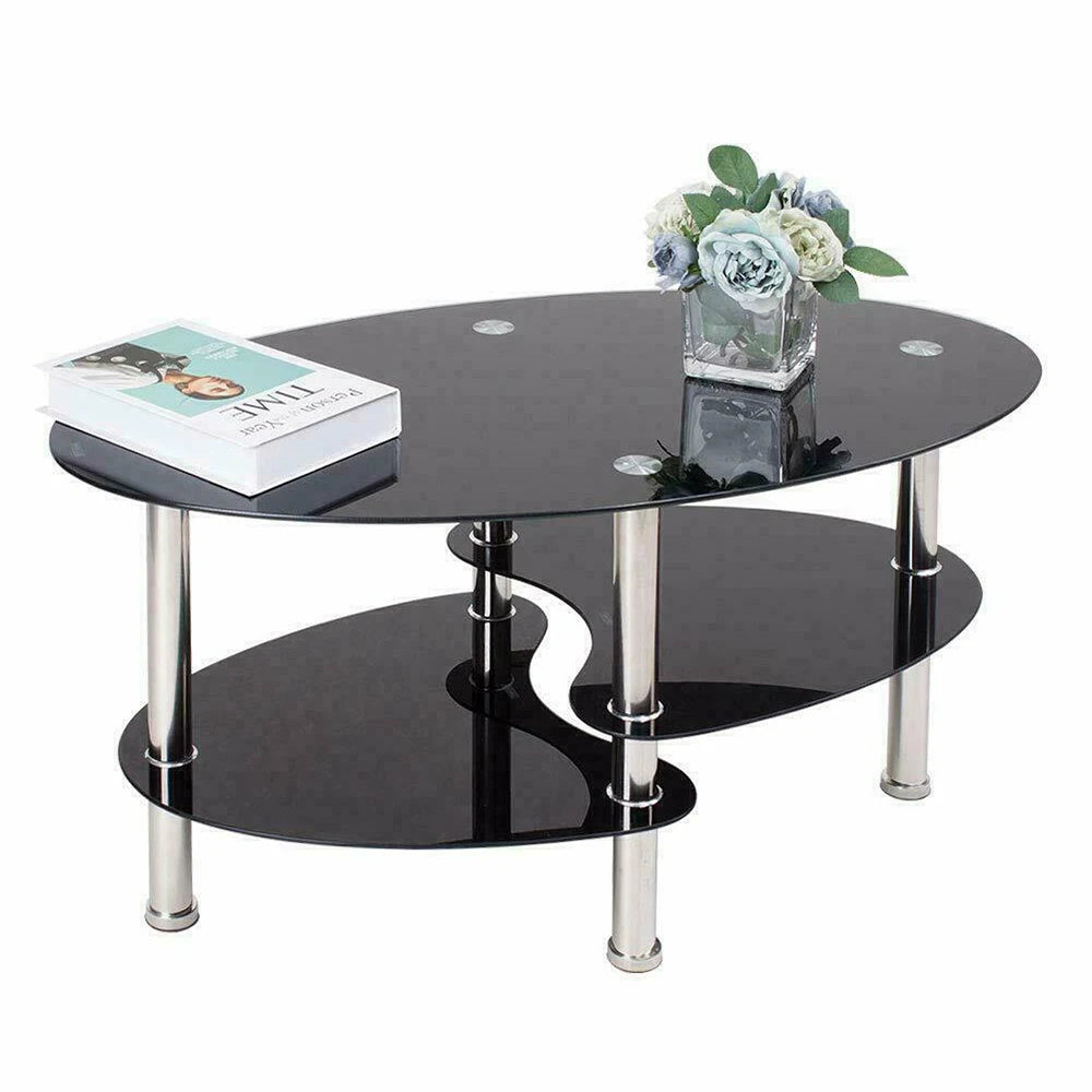 Table basse ovale en verre à 3 niveaux 90 × 50 cm