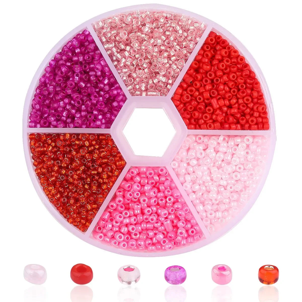 Boîte de perles de riz en verre, mélange rouge, rose et blanc