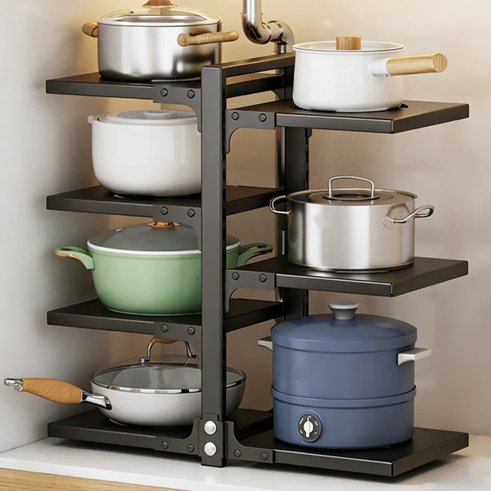 Support de rangement noir à quatre niveaux pour casseroles, visuel 2