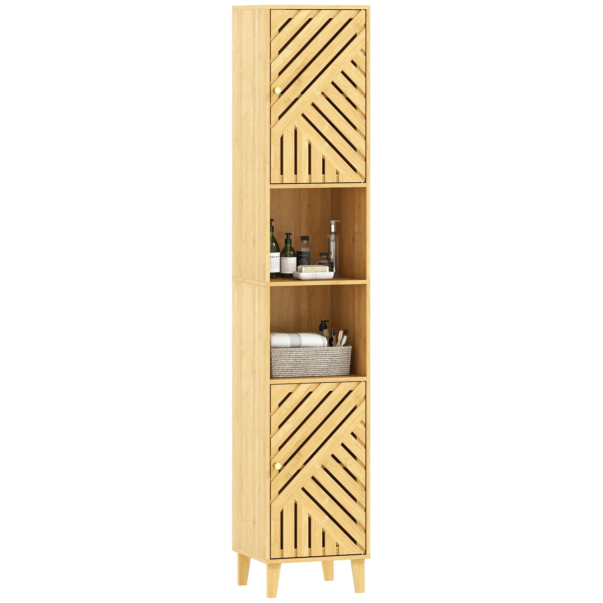 Colonne de salle de bain en bambou 32 × 30 × 170 cm