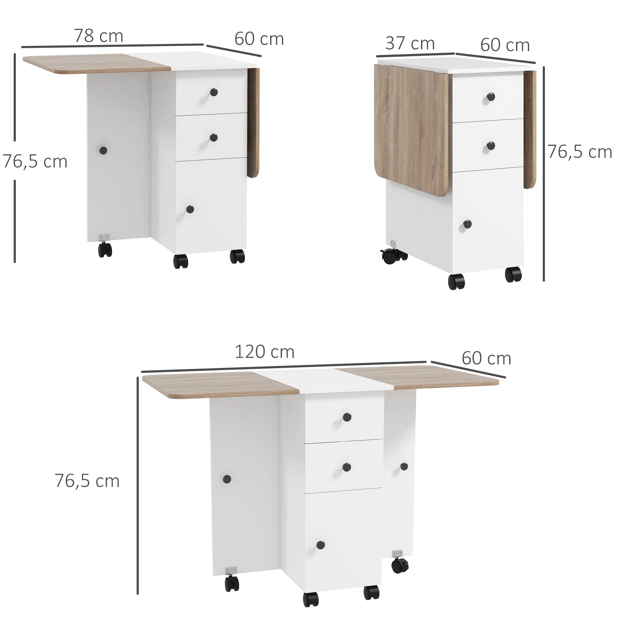 Table à manger pliante mobile 120 × 60 cm avec rangement