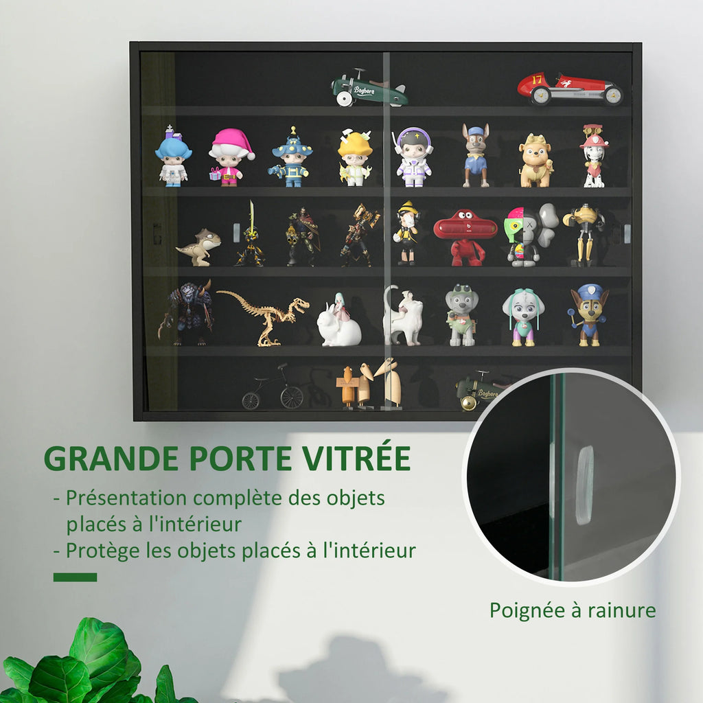 Vitrine murale noire 80 cm à portes coulissantes en verre — portes vitrées coulissantes