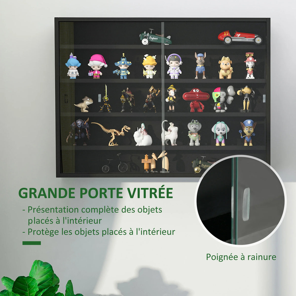 Vitrine murale noire 80 cm à portes coulissantes en verre — portes vitrées coulissantes