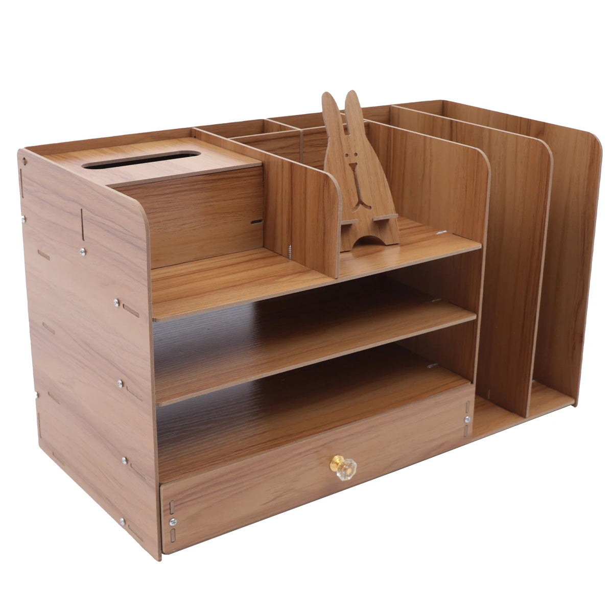 Organisateur de bureau en bois avec tiroir, 48 cm — vue de côté