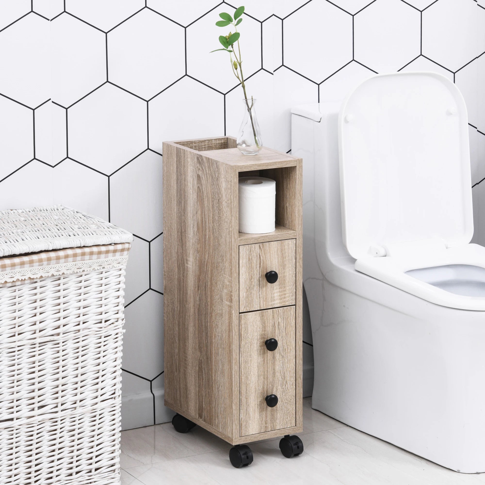 Meuble étroit de salle de bain à roulettes 18 cm
